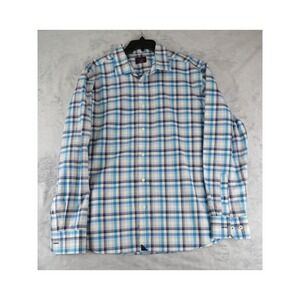 UNTUCKit XL Wrinkle Free Plaid‎ Button Front Shirt Blue White Cotton Mens